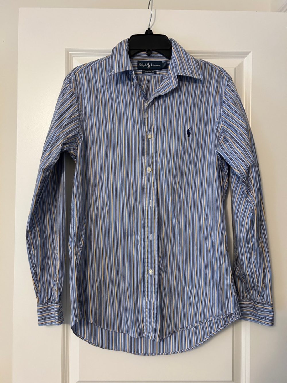 Men’s Ralph Lauren Blue and White Striped Cotton Dress Shirt
